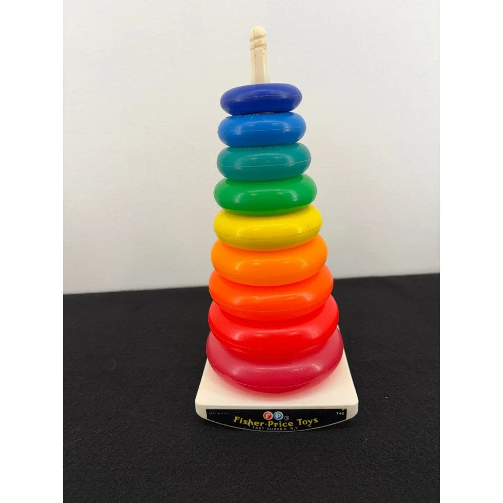Vintage Fisher-Price Rock-a-Stack 740 NY Black Label 9 Ring Stacking Toy 60s 70s